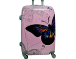Пластиковый чемодан на колесах Бабочка розовая