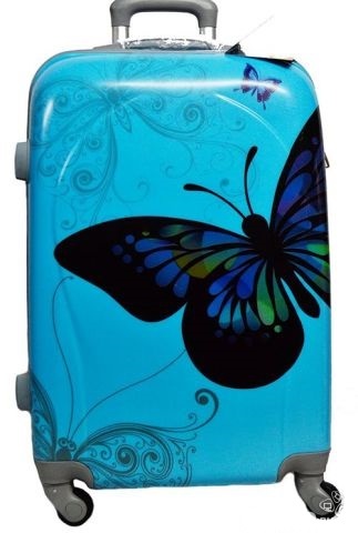 Пластиковый чемодан на колесах - Бабочка синяя