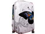 Пластиковый чемодан на 4 колесах Бабочка белая